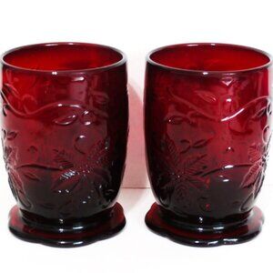 2 Ruby Red PRINCESS HOUSE Embossed Fantasia Poinsettia Votive Candle Holders